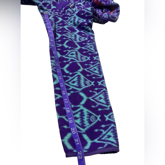 Patagonia Synchilla Snap-T Fleece Pullover Vintage Aztec Fish Print Purple Teal - Picture 6 of 11